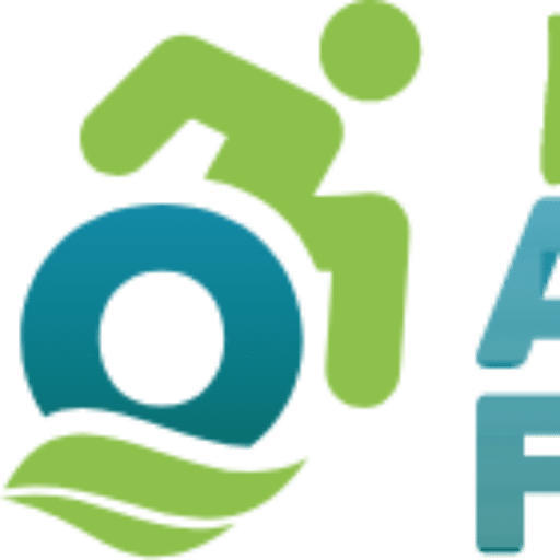 Logo featuring a stylized green figure running above a blue letter "O" with a green leaf extending from it.